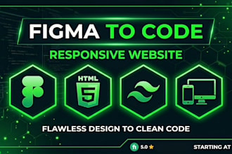 convert figma design to responsive HTML, tailwind CSS, and laravel