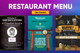 design a modern restaurant food menu or digital board