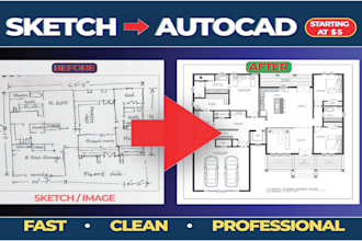 convert sketch, PDF or image to autocad 2d floor plan