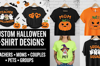 unique halloween t shirt designs for teachers, moms, couples, pets and groups