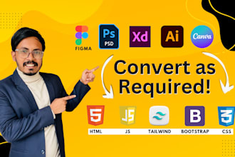 turn figma psd xd pdf to HTML CSS js tailwind responsive