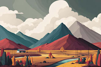 do a stunning flat landscape illustration in a modern style