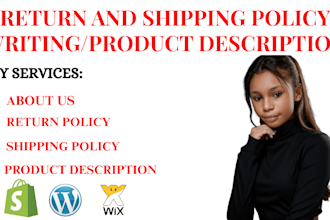 write return and shipping policy writing about us product description writing