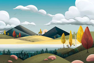 draw a flat landscape illustrations for web print