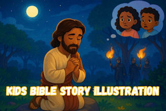 draw kids bible illustration bible story character, bible themed illustration