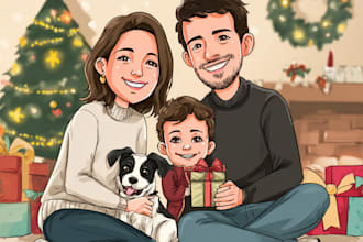 draw awesome cartoon caricature for gift, christmas card
