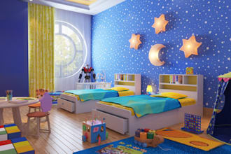 remodel 3d residential building, cgi rendering, kids room refurbish, 3dfloorplan