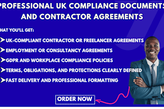 prepare professional UK compliance documents and contractor agreements