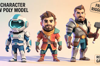 model 3d low poly character, rigging for game asset, animation, and others