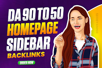 50 premium homepage and sidebar da 90 to 50 SEO backlinks