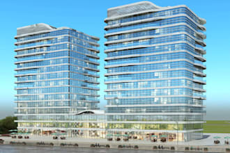 recraft modern commercial highrise, exterior design, outdoor furniture,d5 render