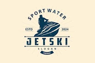 create retro hand drawn marine boat jet ski logo express delivery