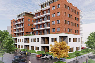 recraft luxury residential building,exterior render,apartment house,revit model