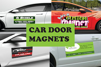 design car door magnets, back window sign, car decals, signage magnet decals