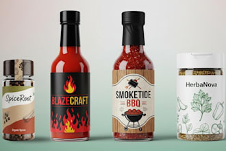 design product labels for sauce, spice, jar, BBQ, pepper rub and seasoning