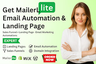 setup mailerlite email automation, sales funnel, opt in forms and landing page