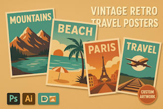 create a  vintage retro travel poster, illustration or artwork design