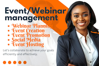 event planning, webinar planning, management and promotion, event brite