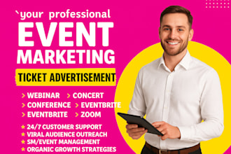 event promotion, setup eventbrite, webinar, concert, viral ads