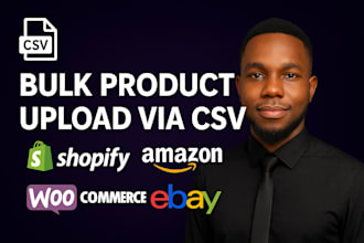 bulk upload products listing via CSV to shopify etsy woocommerce amazon or ebay