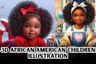 create 3d african american children book illustration, children story book