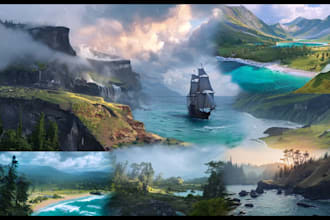illustrate environments, landscapes, board game, concept art