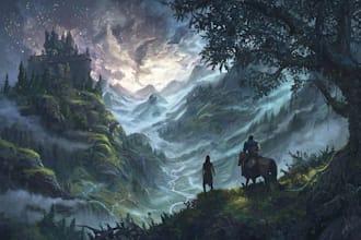 draw fantasy stained glass art for book cover illustration