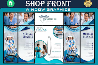 design modern shopfront or storefront window graphics, signage, door decals