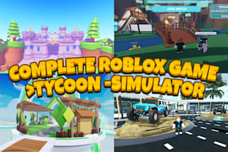 create complete roblox game, tycoon, obby, simulator, scripting, map design