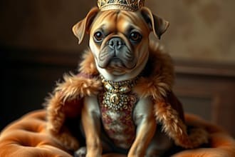 create a amazing royal pet portrait in custom caricature