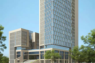 recraft modern skyscraper building,exterior design,facade elevation render,revit