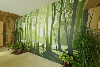 design luxurious wall mural, doodle wall art, artistic decal and mural design