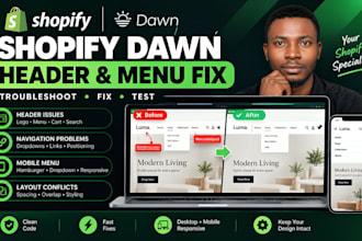 troubleshoot shopify dawn theme header and menu issues