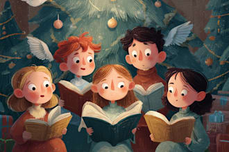 christmas book illustration, christmas children book, story book, christian book