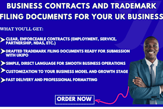 prepare contracts and trademark filing documents for your UK business