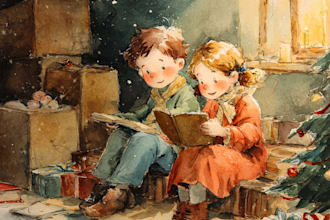 draw watercolor children book illustration, book cover, christmas art