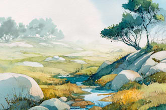 draw a watercolor landscape illustration