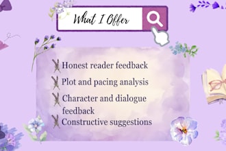 beta read and give reader feedback for fantasy romance