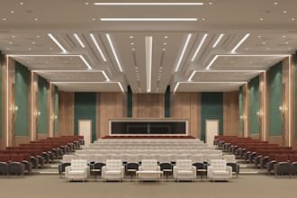 renew 3d commercial hall event, conference hall, auditorium,stage show rendering