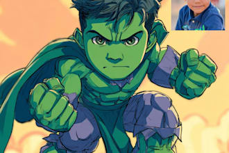 make a comic book cartoon and custom illustration digital art