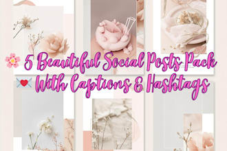 design ig, pinterest, fb posts with captions and hashtags
