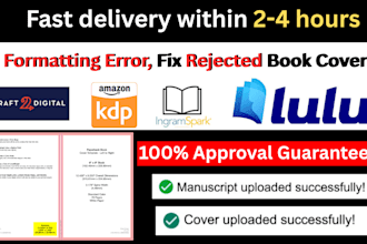 fix rejected book cover, formatting error for amazon KDP, lulu, ingramspark