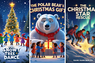 illustrate festive childrens book, comic christmas storybook, manga book cover