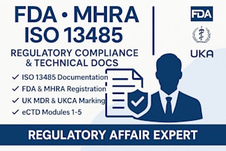 develop iso 13485, fda, mhra, UK mdr technical documentation and registration