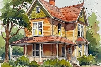 create a hand painted watercolor house portrait of your home