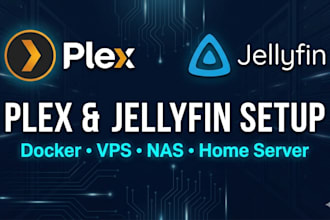 set up a plex or jellyfin media server with docker on your vps, nas