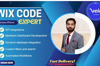 develop a custom wix studio website with wix velo, wix code, databases