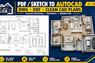 convert PDF, sketches, and images floor plan to autocad dwg