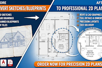 convert sketch or PDF to 2d revit, autocad floor plan for real estate and home