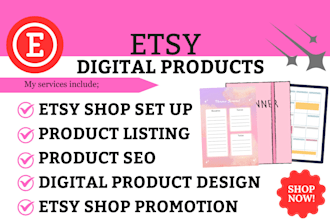 design etsy digital products, etsy shop setup, etsy seo, etsy listings etsy